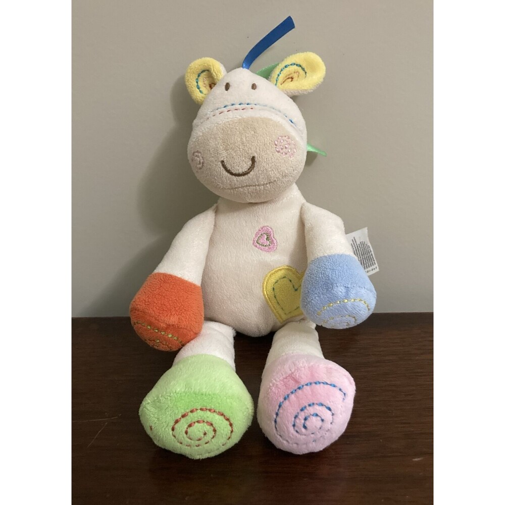 Mothercare Stuffed Plush Cow Chime Rattle Baby Toy Ribbons